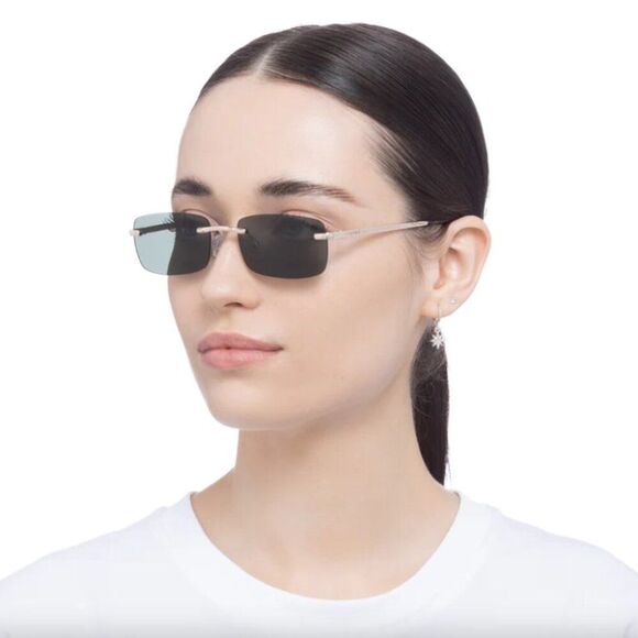 NWT AIRE Revolve blue tint gold frameless rimless rectangular Ursa sunglasses - Picture 1 of 4